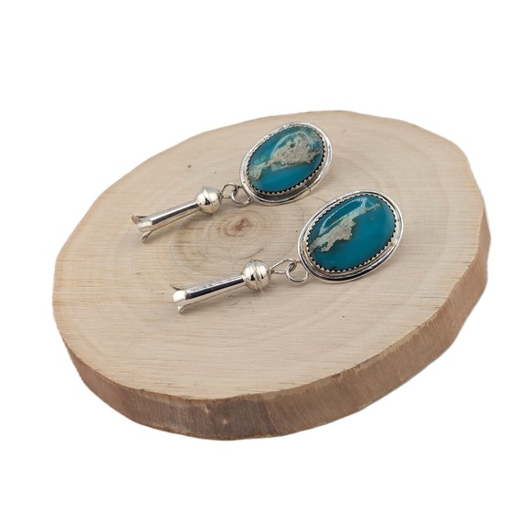 Native American Earrings Navajo Sterling Silver Turquoise Jewelry *** - Picture 5 of 12